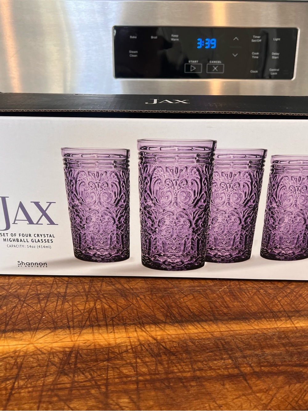 NIB Godinger Shannon Jax Purple Crystal Highball Glasses Set of 4 14oz 💜